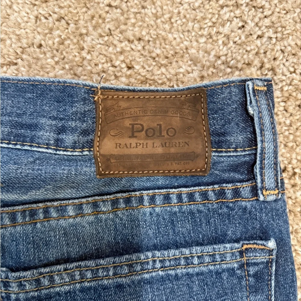 Polo Ralph Lauren Varick Jeans 36x32 CC Varsity Patch Embroidered Slim Straight